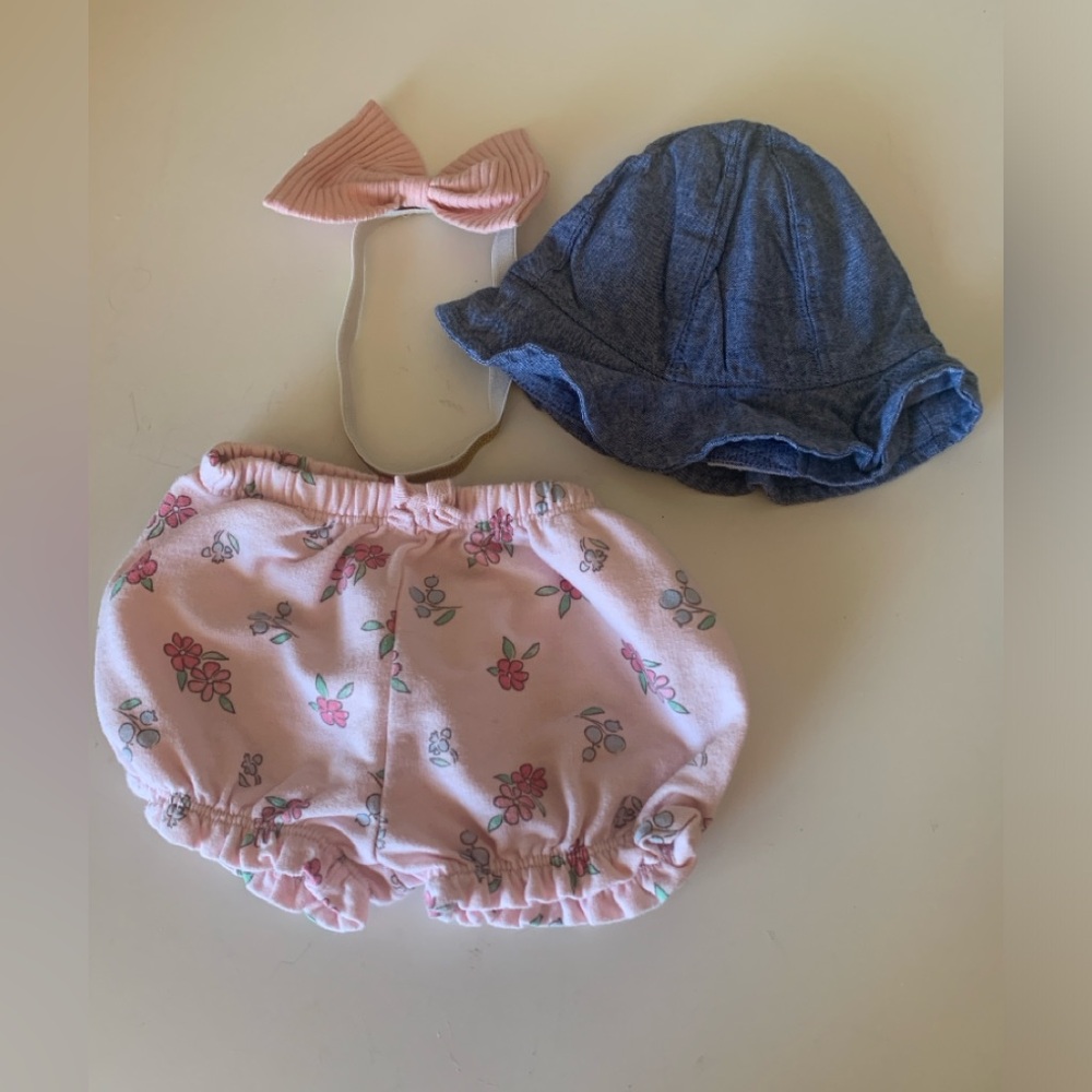 Disney Baby Hat, Bloomers and Bow Bundle